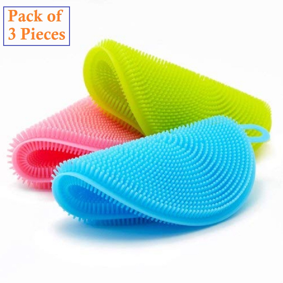 Silicone Scrubber Sponge for Kitchen Non Stick Dishwashing & Fruit and Vegetable Washing Brush Round Scrubber, Random Multi Color, BPA Free Scrub Pad, Scrub Sponge.